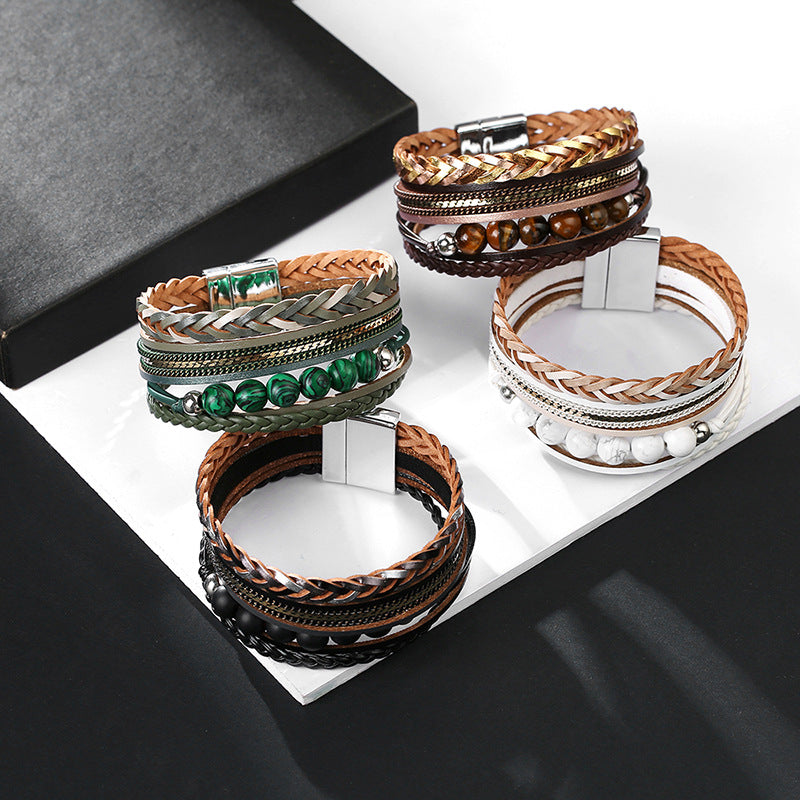 Wholesale Bohemian Multi-layered Braided Genuine Leather Bracelet